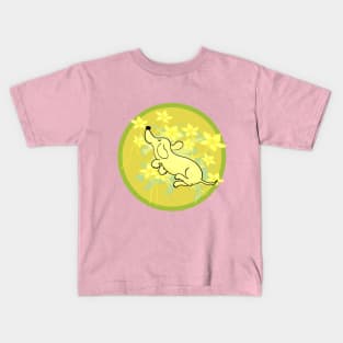 Happy Flying dachshund in green Kids T-Shirt